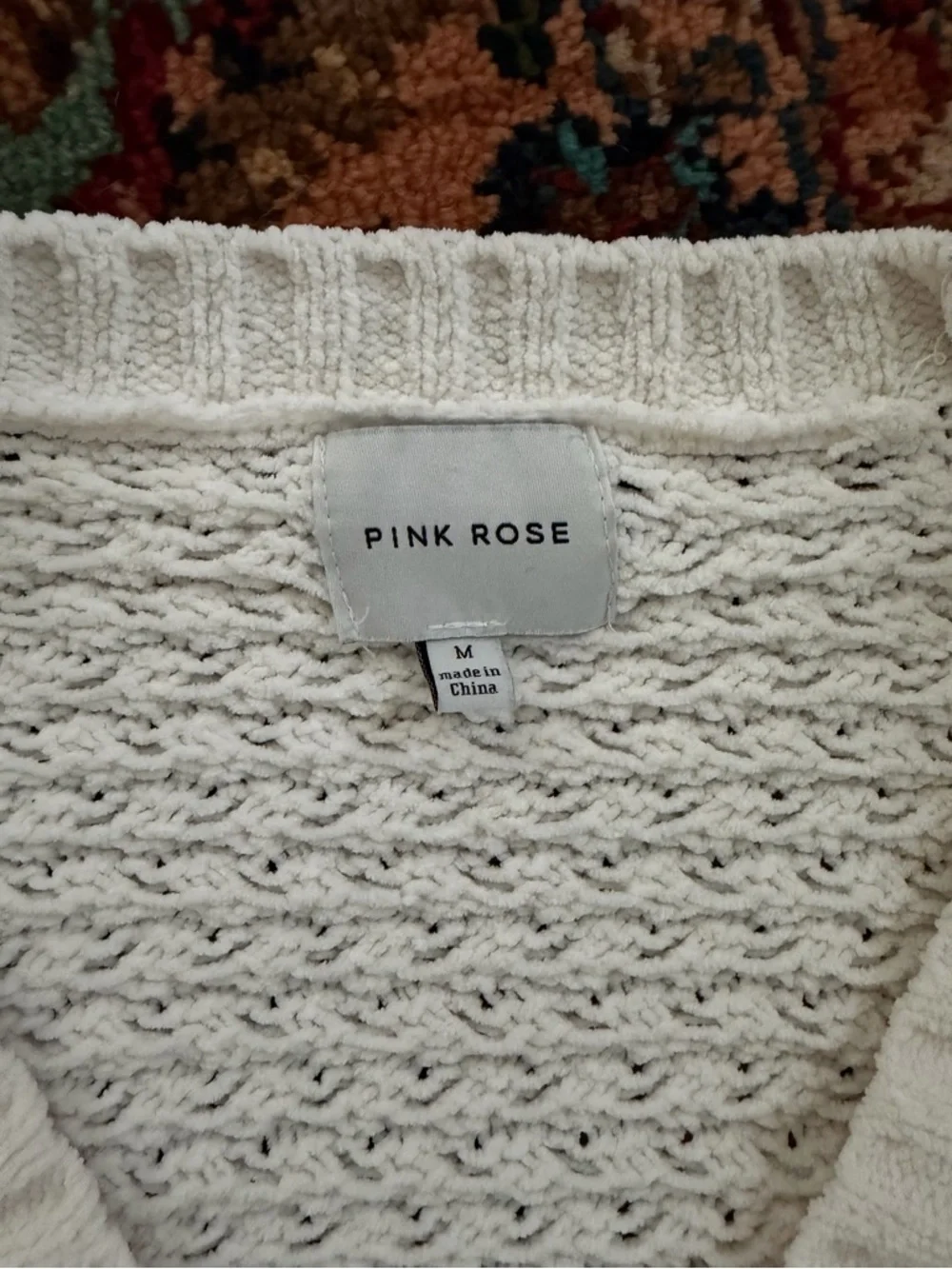 Pink Rose Cream Textured V-Neck Button Cardigan - Picture 2 of 2
